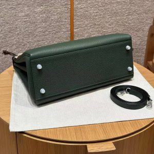 Hermes Kelly 32 Bag Handmade In Togo Calfskin Leather Silver Hardware 2Q Vert Anglais - Image 16