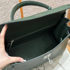 Hermes Kelly 32 Bag Handmade In Togo Calfskin Leather Silver Hardware 2Q Vert Anglais - Image 15