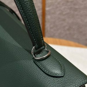 Hermes Kelly 32 Bag Handmade In Togo Calfskin Leather Silver Hardware 2Q Vert Anglais - Image 11