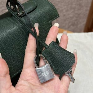 Hermes Kelly 32 Bag Handmade In Togo Calfskin Leather Silver Hardware 2Q Vert Anglais - Image 10