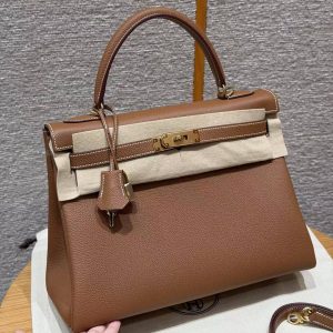Hermes Kelly 32 Bag Handmade In Togo Calfskin Leather Gold Hardware 37 Gold