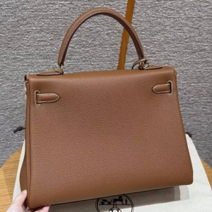Hermes Kelly 32 Bag Handmade In Togo Calfskin Leather Gold Hardware 37 Gold - Image 2