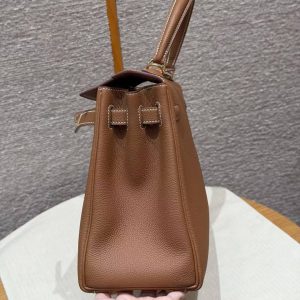 Hermes Kelly 32 Bag Handmade In Togo Calfskin Leather Gold Hardware 37 Gold - Image 13