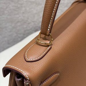 Hermes Kelly 32 Bag Handmade In Togo Calfskin Leather Gold Hardware 37 Gold - Image 5