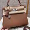 Hermes Kelly 32 Bag Handmade In Togo Calfskin Leather Silver Hardware 37 Gold