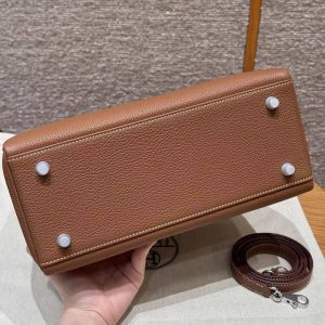 Hermes Kelly 32 Bag Handmade In Togo Calfskin Leather Silver Hardware 37 Gold - Image 23