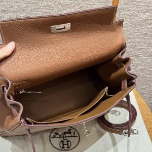 Hermes Kelly 32 Bag Handmade In Togo Calfskin Leather Silver Hardware 37 Gold - Image 22