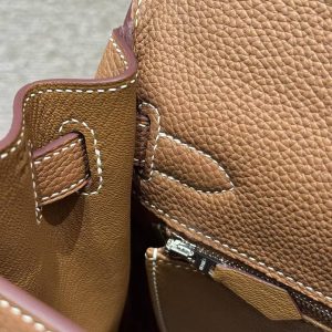 Hermes Kelly 32 Bag Handmade In Togo Calfskin Leather Silver Hardware 37 Gold - Image 16
