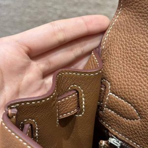 Hermes Kelly 32 Bag Handmade In Togo Calfskin Leather Silver Hardware 37 Gold - Image 15