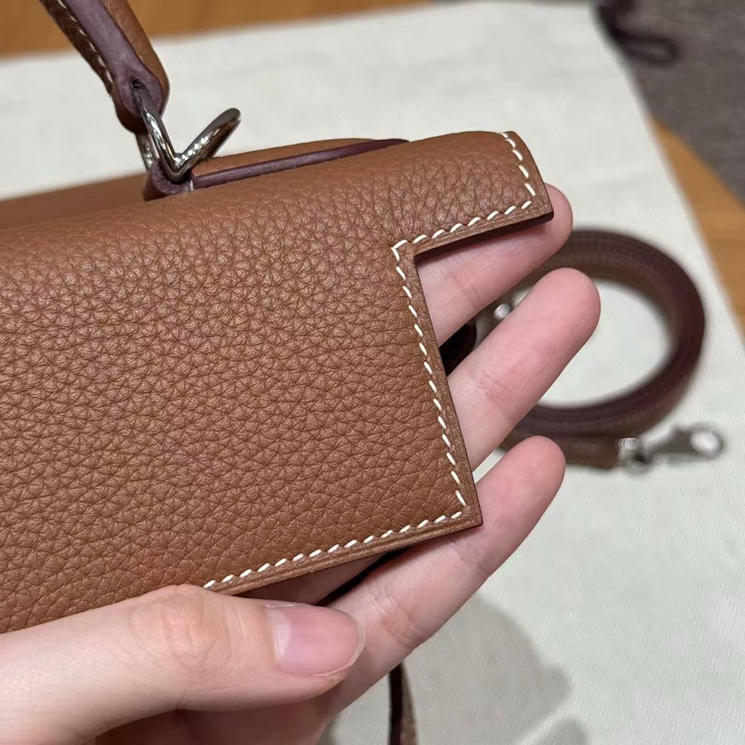 Hermes Kelly 32 Bag Handmade In Togo Calfskin Leather Silver Hardware 37 Gold - Image 14