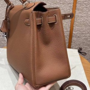 Hermes Kelly 32 Bag Handmade In Togo Calfskin Leather Silver Hardware 37 Gold - Image 11