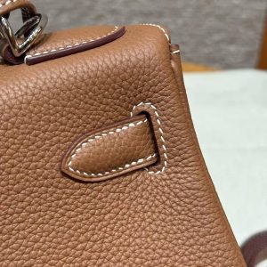 Hermes Kelly 32 Bag Handmade In Togo Calfskin Leather Silver Hardware 37 Gold - Image 10