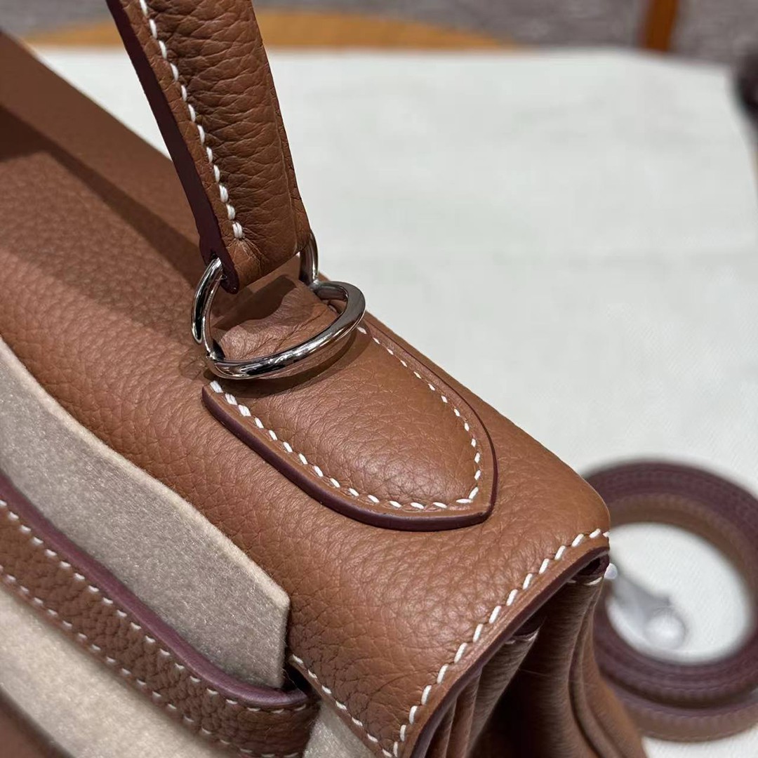 Hermes Kelly 32 Bag Handmade In Togo Calfskin Leather Silver Hardware 37 Gold - Image 9