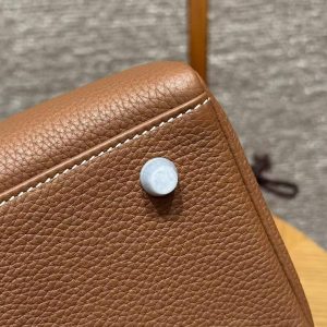 Hermes Kelly 32 Bag Handmade In Togo Calfskin Leather Silver Hardware 37 Gold - Image 7