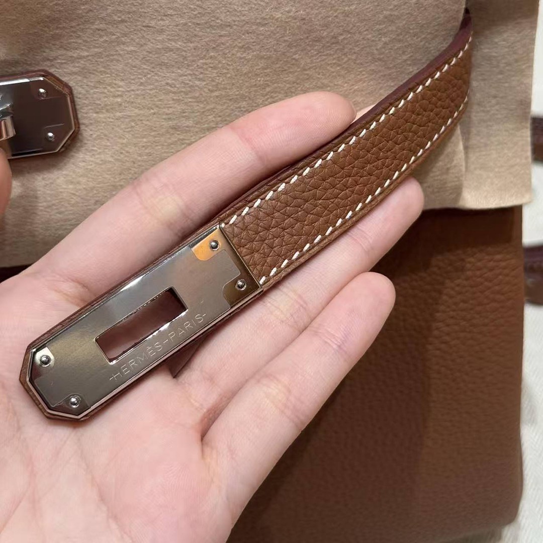Hermes Kelly 32 Bag Handmade In Togo Calfskin Leather Silver Hardware 37 Gold - Image 4