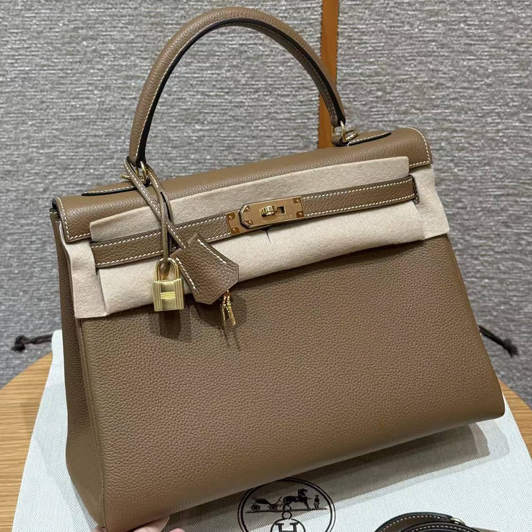 Hermes Kelly 32 Bag Handmade In Togo Calfskin Leather Gold Hardware 3G Alezan