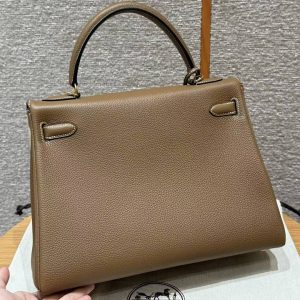 Hermes Kelly 32 Bag Handmade In Togo Calfskin Leather Gold Hardware 3G Alezan - Image 2