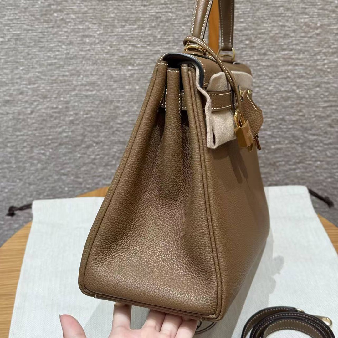 Hermes Kelly 32 Bag Handmade In Togo Calfskin Leather Gold Hardware 3G Alezan - Image 20