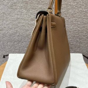Hermes Kelly 32 Bag Handmade In Togo Calfskin Leather Gold Hardware 3G Alezan - Image 19