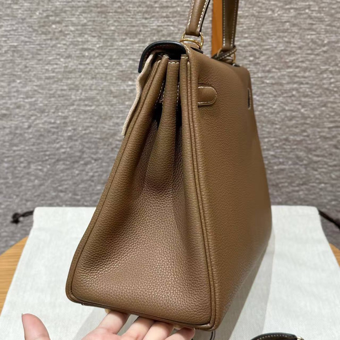 Hermes Kelly 32 Bag Handmade In Togo Calfskin Leather Gold Hardware 3G Alezan - Image 19