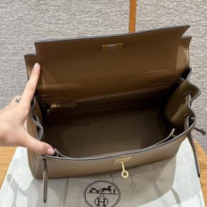 Hermes Kelly 32 Bag Handmade In Togo Calfskin Leather Gold Hardware 3G Alezan - Image 18