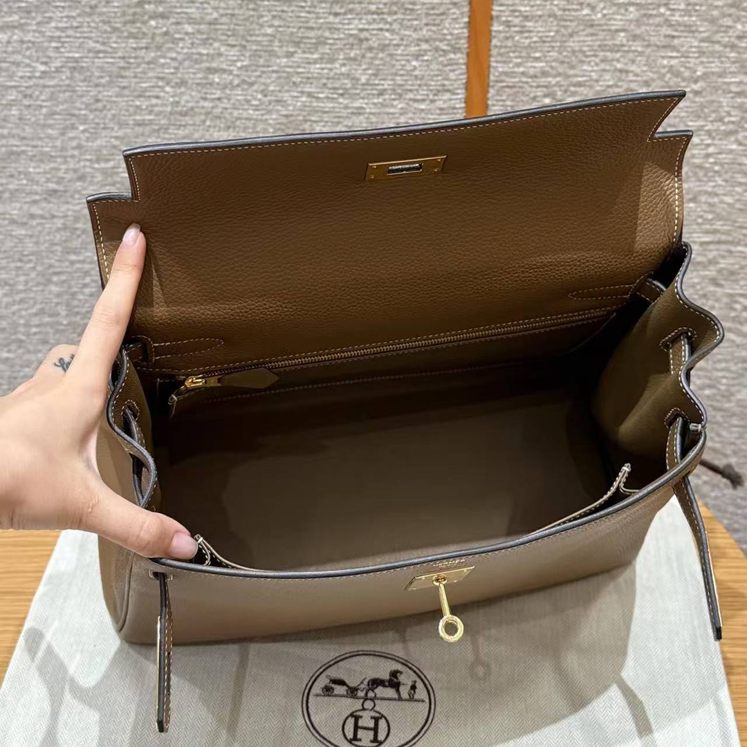 Hermes Kelly 32 Bag Handmade In Togo Calfskin Leather Gold Hardware 3G Alezan - Image 18