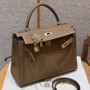 Hermes Kelly 32 Bag Handmade In Togo Calfskin Leather Gold Hardware 3G Alezan - Image 13