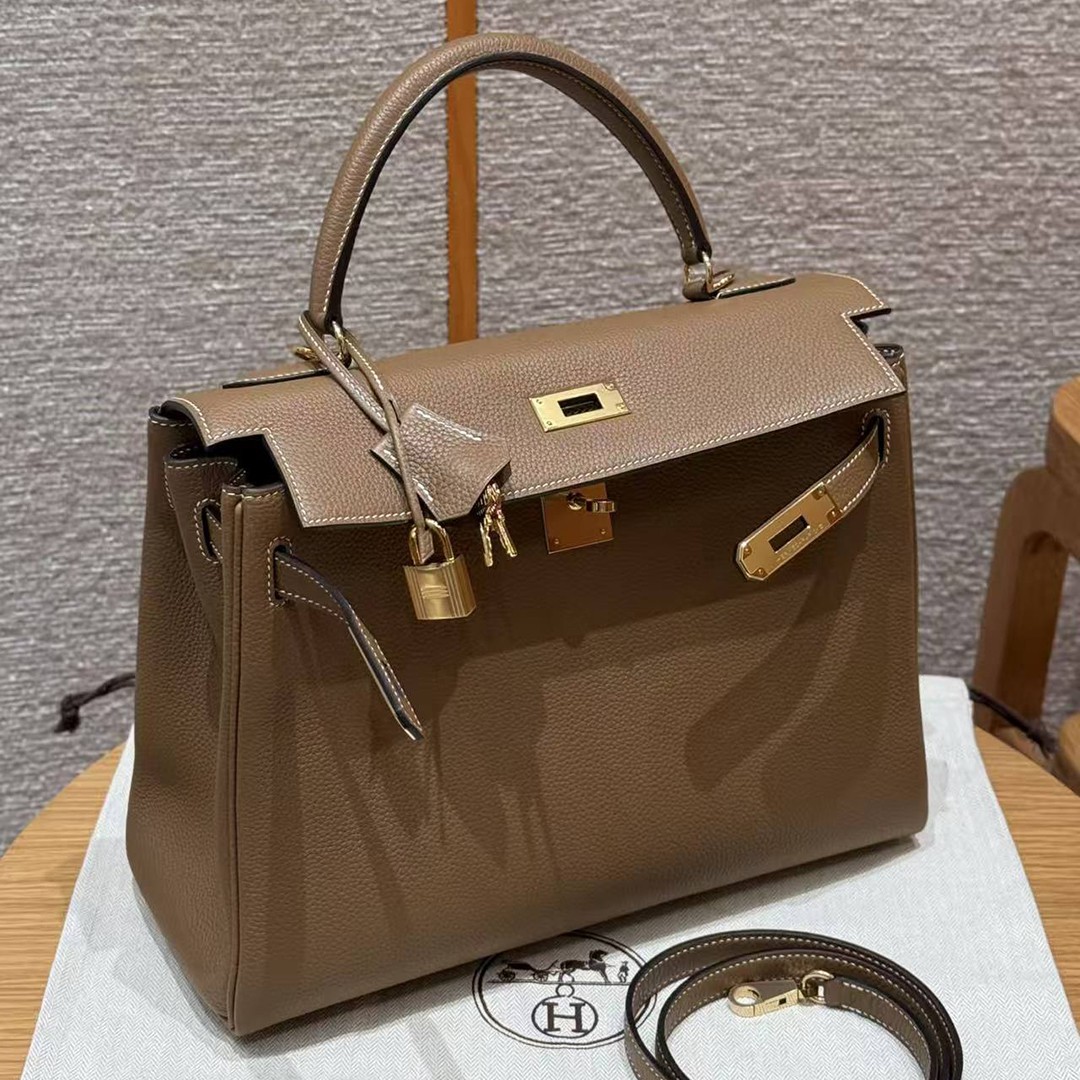 Hermes Kelly 32 Bag Handmade In Togo Calfskin Leather Gold Hardware 3G Alezan - Image 13