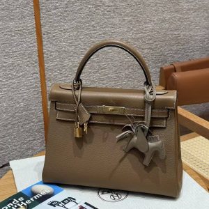 Hermes Kelly 32 Bag Handmade In Togo Calfskin Leather Gold Hardware 3G Alezan - Image 11