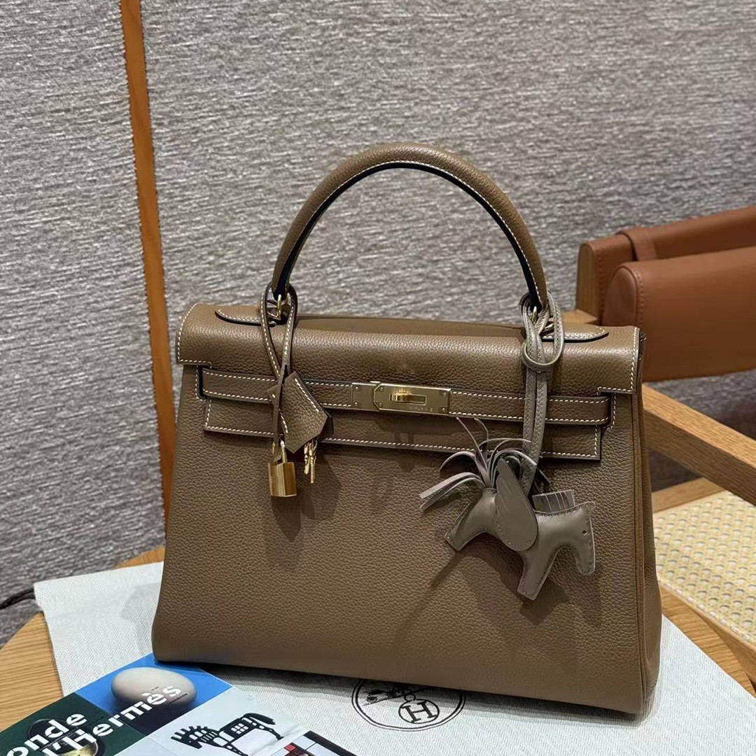 Hermes Kelly 32 Bag Handmade In Togo Calfskin Leather Gold Hardware 3G Alezan - Image 11