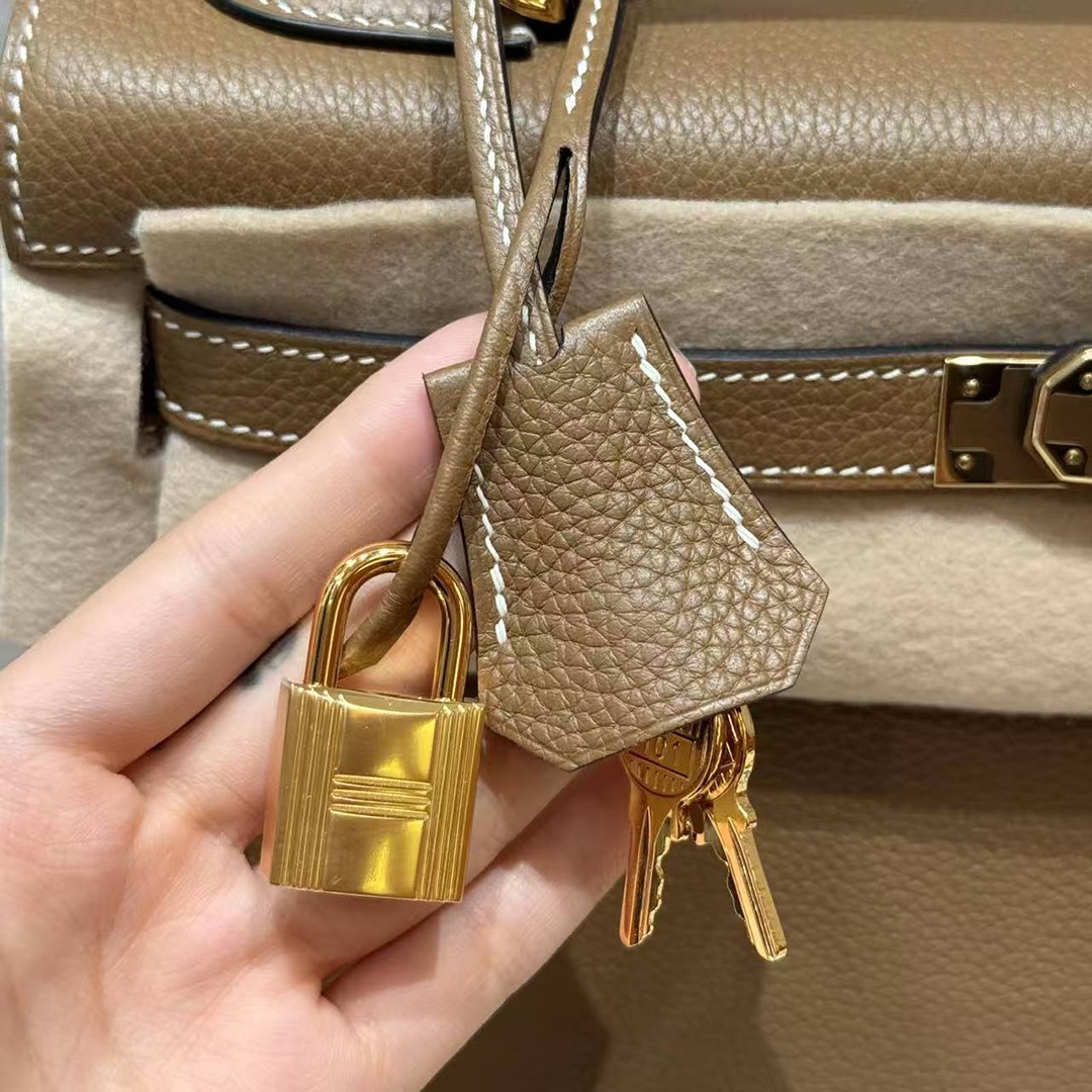 Hermes Kelly 32 Bag Handmade In Togo Calfskin Leather Gold Hardware 3G Alezan - Image 10