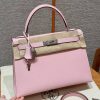 Hermes Kelly 32 Bag Handmade In Epsom Calfskin Leather Silver Hardware 3Q Rose Sakura