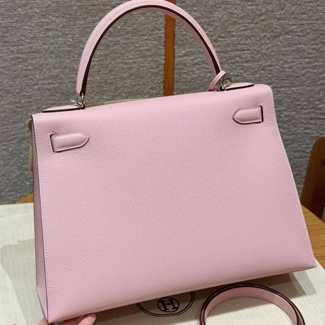 Hermes Kelly 32 Bag Handmade In Epsom Calfskin Leather Silver Hardware 3Q Rose Sakura - Image 2