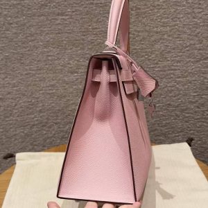 Hermes Kelly 32 Bag Handmade In Epsom Calfskin Leather Silver Hardware 3Q Rose Sakura - Image 18