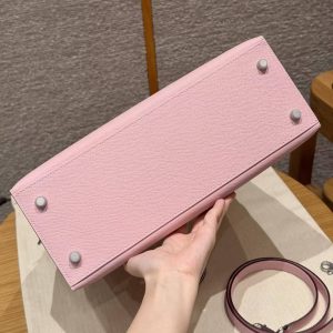 Hermes Kelly 32 Bag Handmade In Epsom Calfskin Leather Silver Hardware 3Q Rose Sakura - Image 17