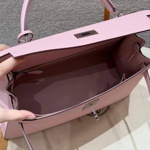 Hermes Kelly 32 Bag Handmade In Epsom Calfskin Leather Silver Hardware 3Q Rose Sakura - Image 16