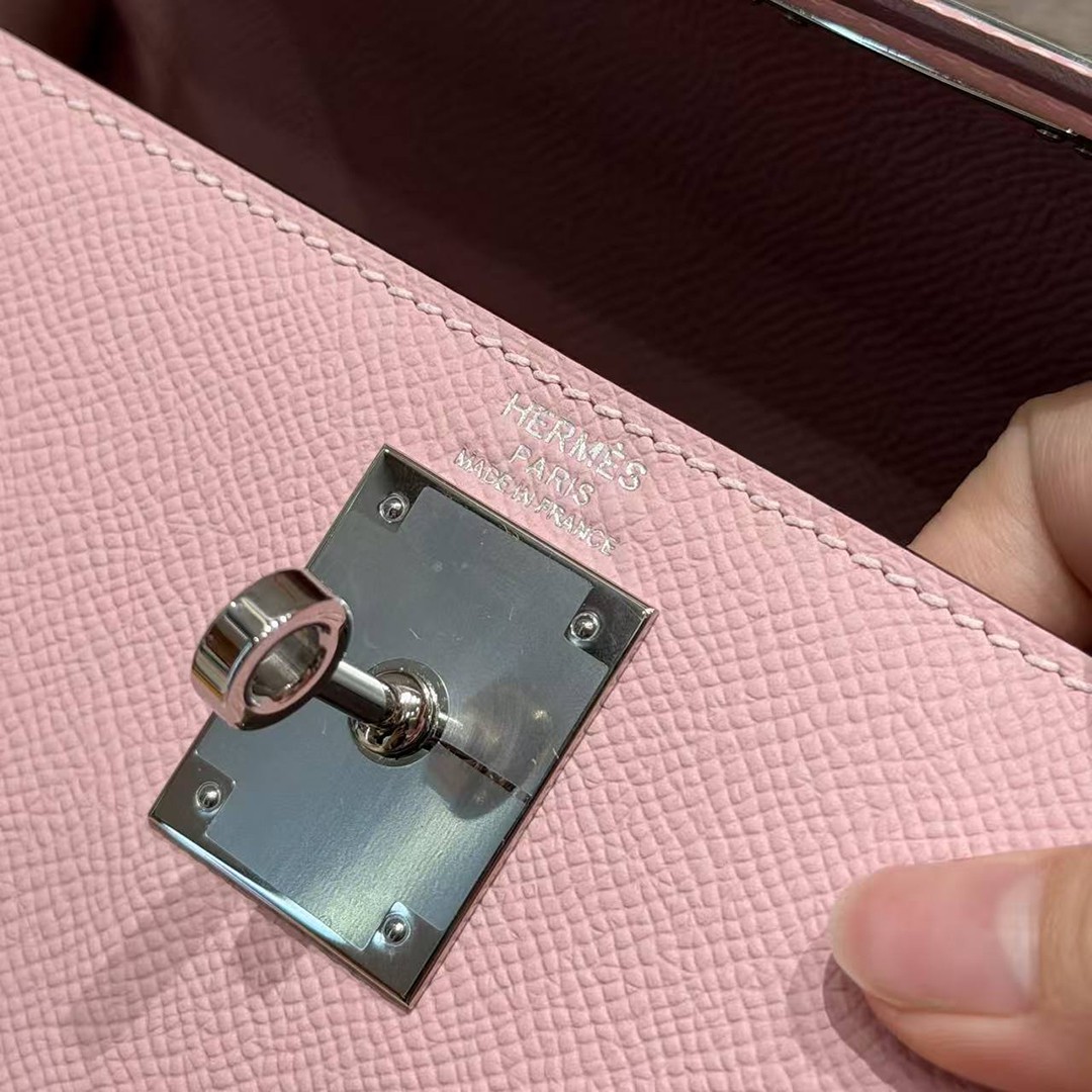 Hermes Kelly 32 Bag Handmade In Epsom Calfskin Leather Silver Hardware 3Q Rose Sakura - Image 14