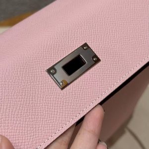 Hermes Kelly 32 Bag Handmade In Epsom Calfskin Leather Silver Hardware 3Q Rose Sakura - Image 11