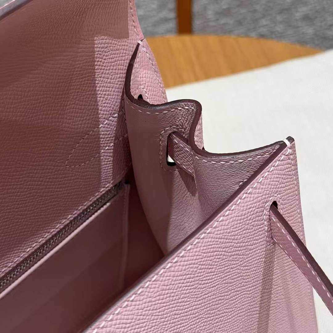 Hermes Kelly 32 Bag Handmade In Epsom Calfskin Leather Silver Hardware 3Q Rose Sakura - Image 10