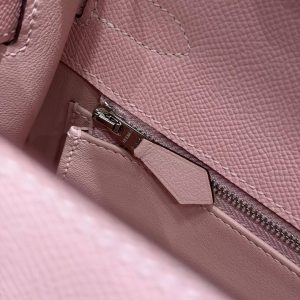 Hermes Kelly 32 Bag Handmade In Epsom Calfskin Leather Silver Hardware 3Q Rose Sakura - Image 9