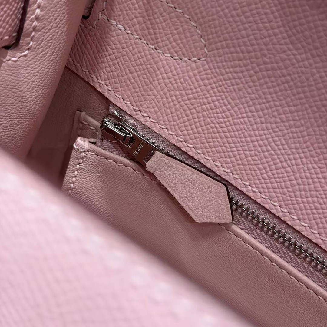 Hermes Kelly 32 Bag Handmade In Epsom Calfskin Leather Silver Hardware 3Q Rose Sakura - Image 9