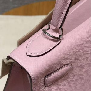 Hermes Kelly 32 Bag Handmade In Epsom Calfskin Leather Silver Hardware 3Q Rose Sakura - Image 6