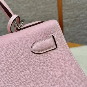 Hermes Kelly 32 Bag Handmade In Epsom Calfskin Leather Silver Hardware 3Q Rose Sakura - Image 5