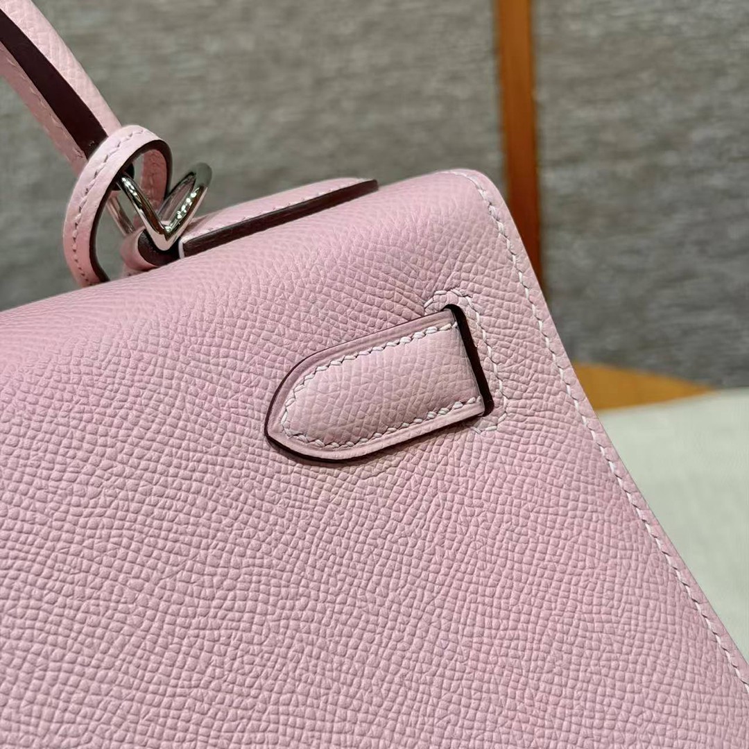 Hermes Kelly 32 Bag Handmade In Epsom Calfskin Leather Silver Hardware 3Q Rose Sakura - Image 5