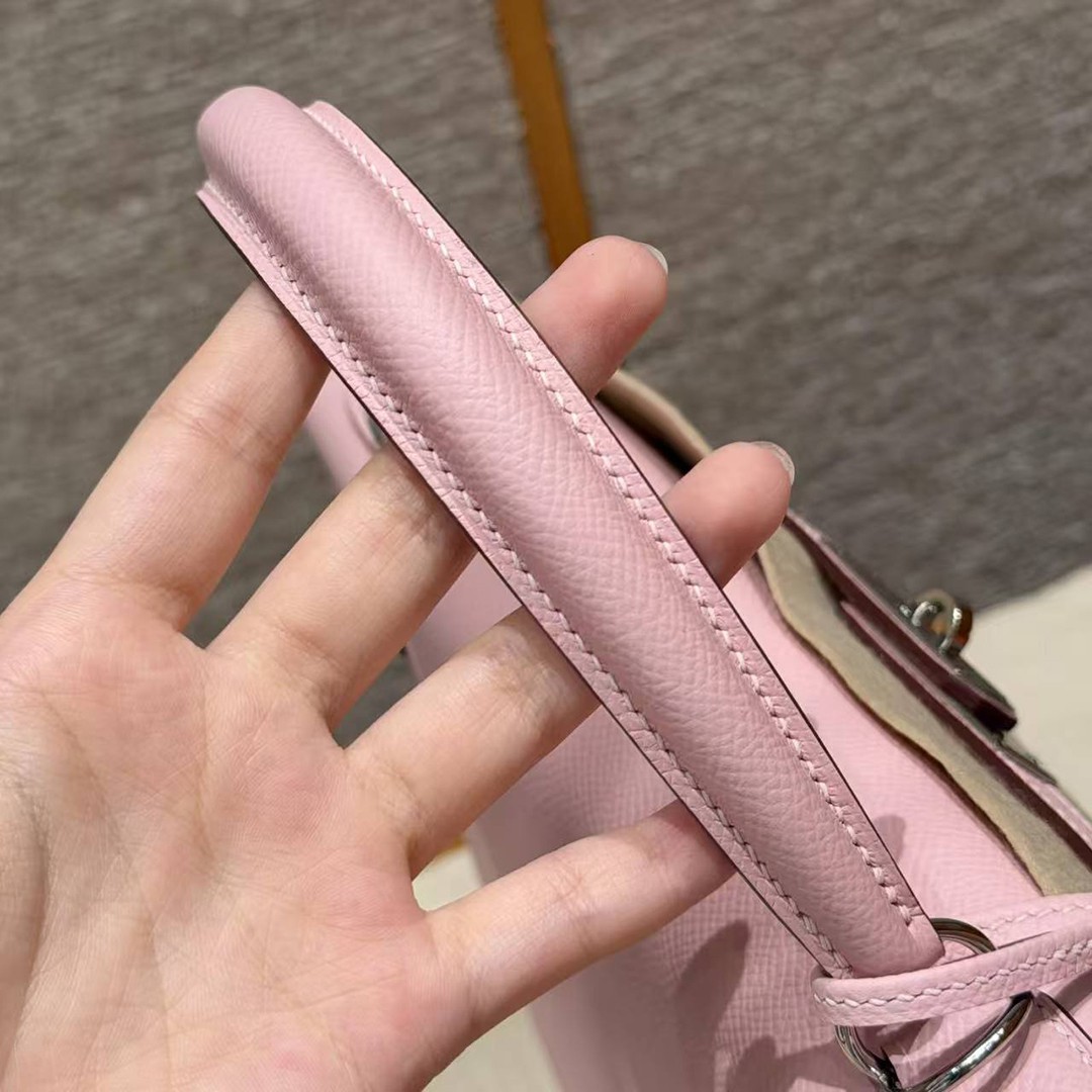 Hermes Kelly 32 Bag Handmade In Epsom Calfskin Leather Silver Hardware 3Q Rose Sakura - Image 4