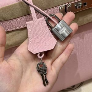 Hermes Kelly 32 Bag Handmade In Epsom Calfskin Leather Silver Hardware 3Q Rose Sakura - Image 3