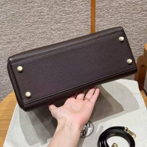 Hermes Kelly 32 Bag Handmade In Togo Calfskin Leather Gold Hardware 47 Chocolat - Image 24
