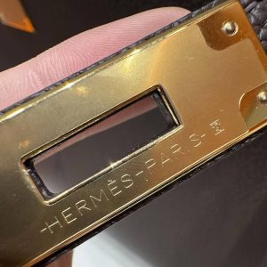 Hermes Kelly 32 Bag Handmade In Togo Calfskin Leather Gold Hardware 47 Chocolat - Image 20
