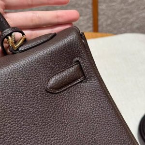 Hermes Kelly 32 Bag Handmade In Togo Calfskin Leather Gold Hardware 47 Chocolat - Image 18