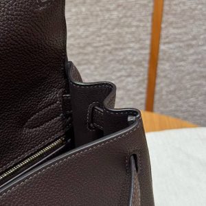 Hermes Kelly 32 Bag Handmade In Togo Calfskin Leather Gold Hardware 47 Chocolat - Image 12